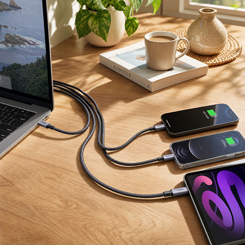 Tangled charging cables that need organizing