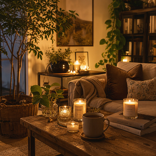 Luxury scented candles arranged as a housewarming gift