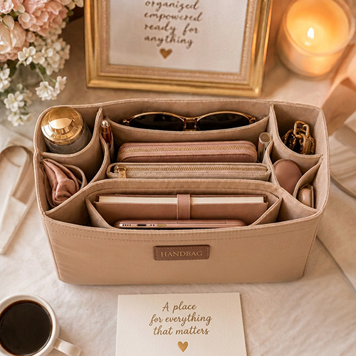 A handbag organizer insert keeping a purse tidy