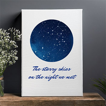 Custom star map showing night sky constellation from a special moment
